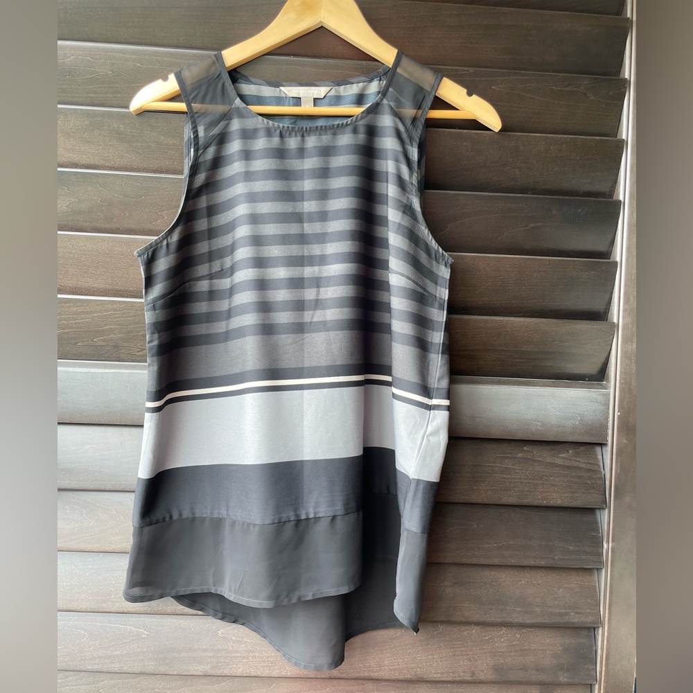 Banana Republic Sleeveless Silky Stripe Black and Grey Top Size Small